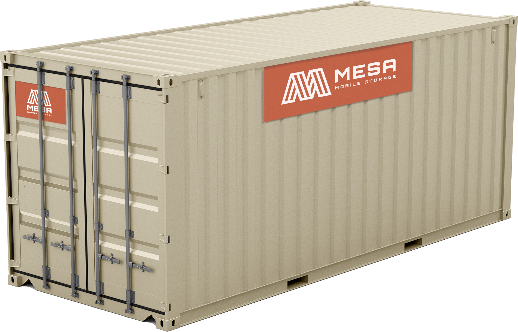 container with mesa logo sign